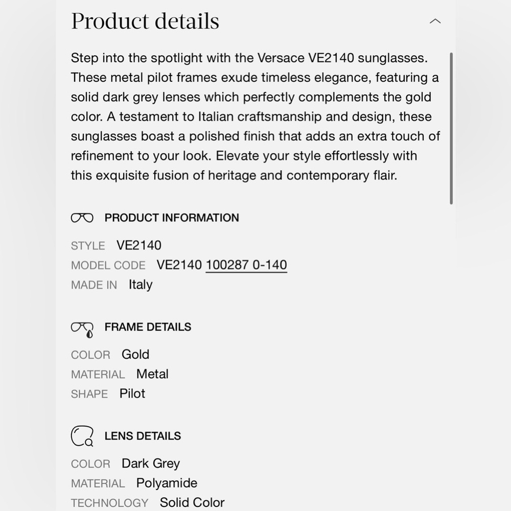 Versace Black and Gold Sunglasses - VE2140 - Aviator Style - Picture 5 of 8